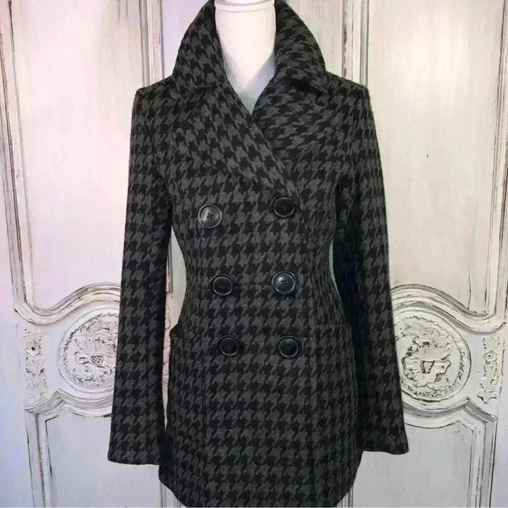 Bar Ill Double-breasted Wool-blend Pea Coat Black/Grey, Size Small